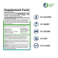 Healthy Gut HistaHarmony tablet close-up highlighting DAO enzyme for quick histamine processing.