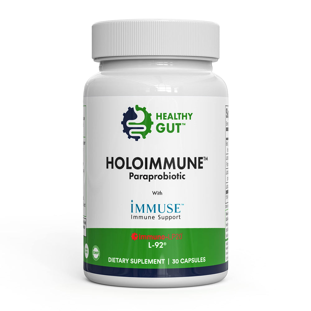 Healthy Gut HoloImmune bottle front, supports immune balance.