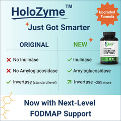 Healthy Gut HoloZyme Inulinase-Amyloglucosidase-Invertase—FODMAP-friendly enzyme trio for digestion.