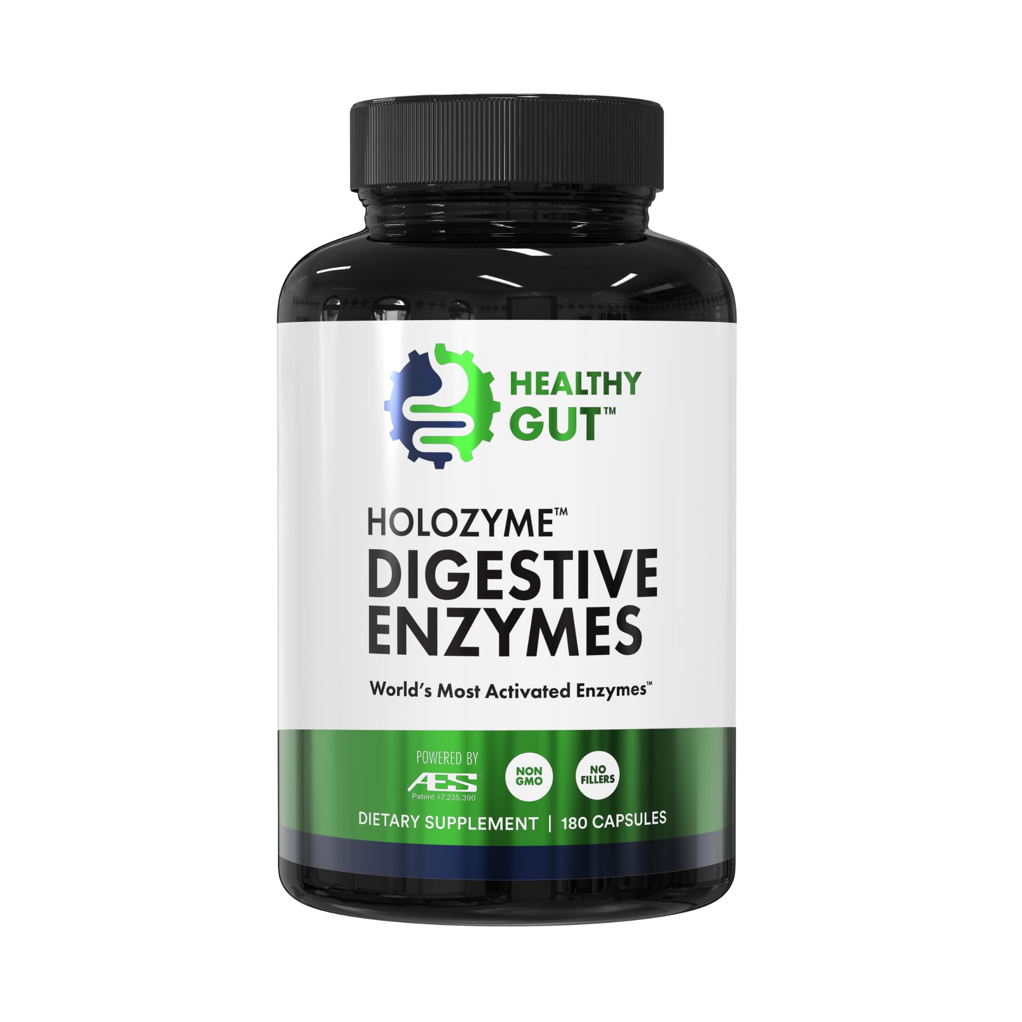 Healthy Gut HoloZyme Max Strength bottle—easy-to-take enzymes for post-meal comfort.