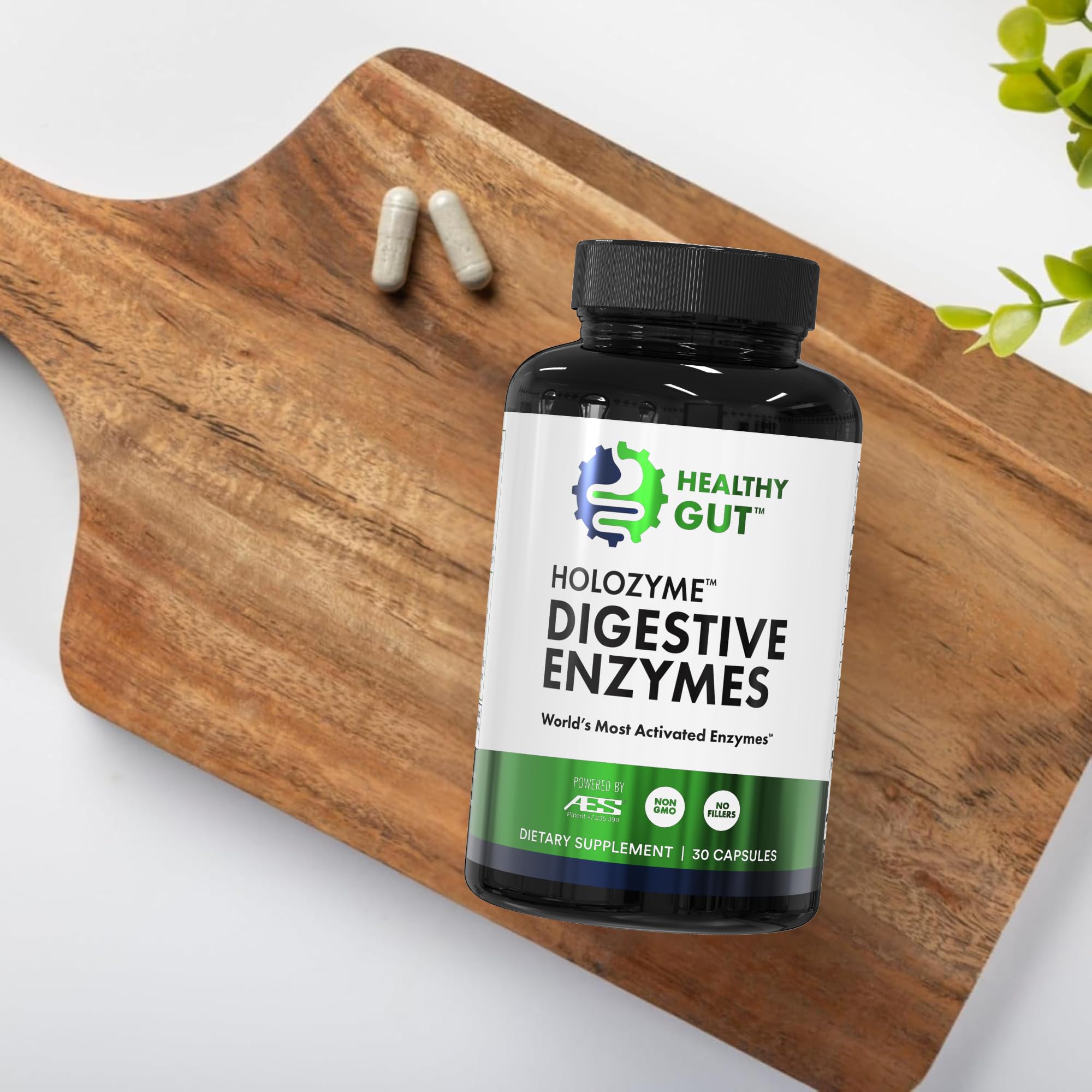 Healthy Gut HoloZyme packaging box for daily digestive support.
