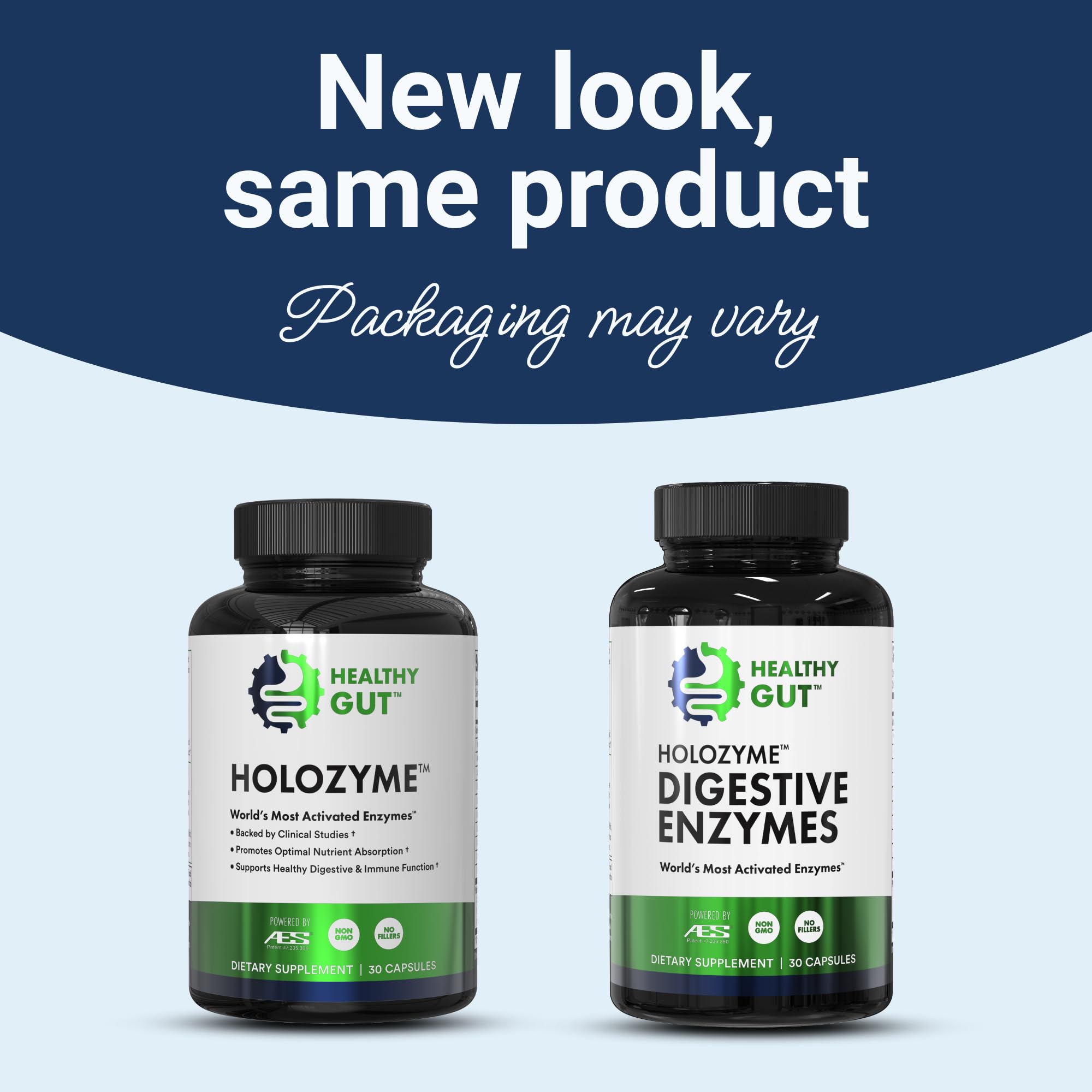 Pouring Healthy Gut HoloZyme capsules for convenient meal-time digestion support.