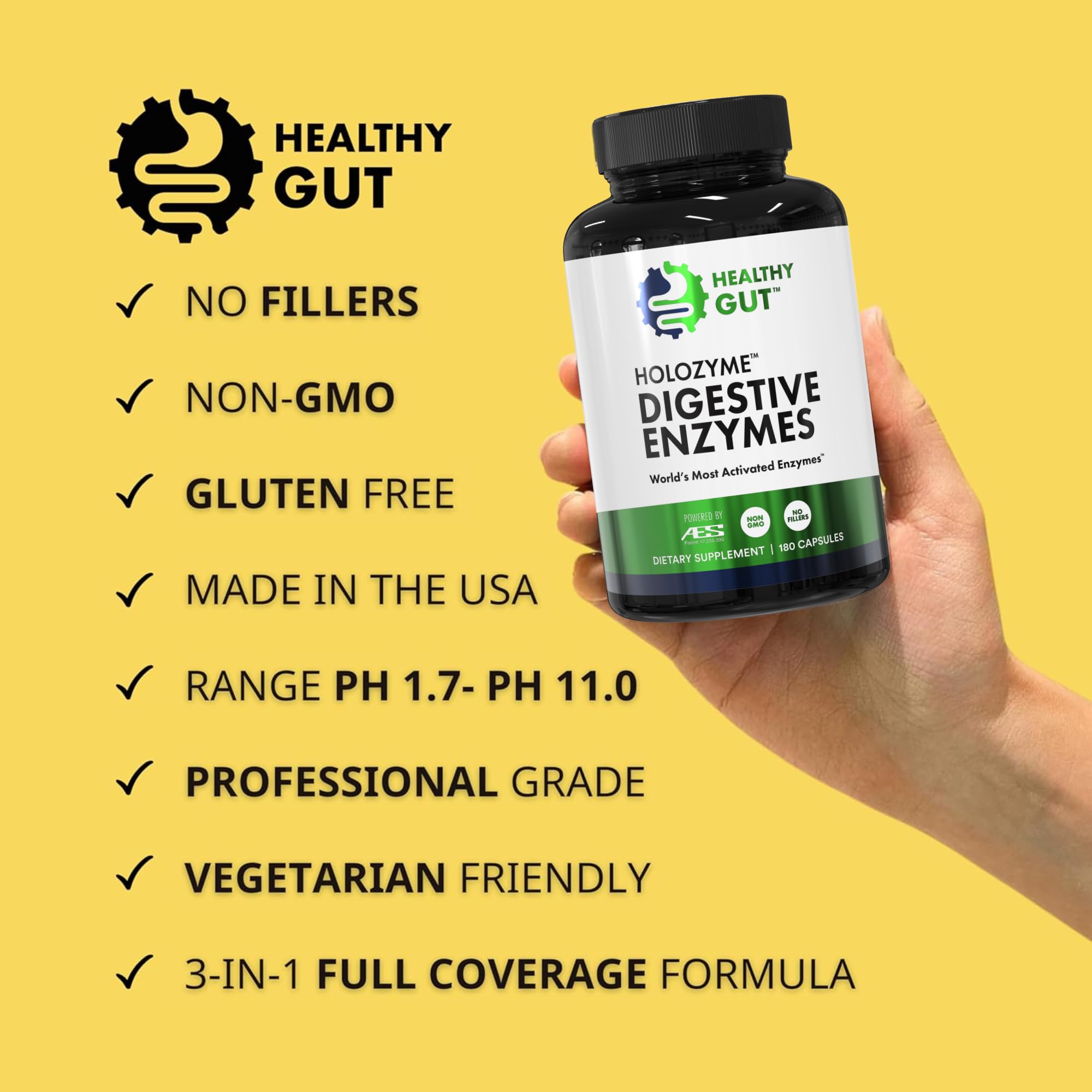 Healthy Gut HoloZyme No Fillers Non-GMO—clean label and trusted quality.