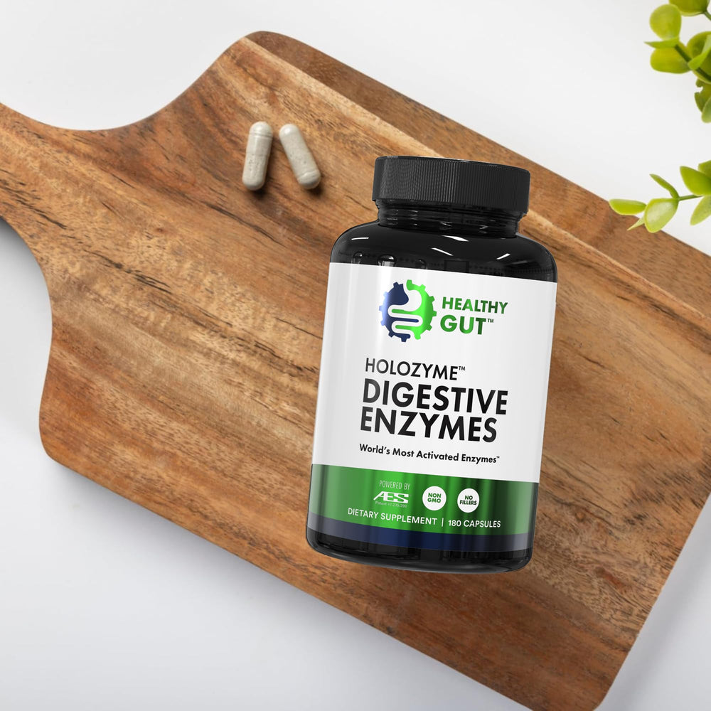 Healthy Gut HoloZyme Protease-Amylase-Lactase—core enzymes for breaking down proteins and sugars.