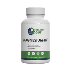 Healthy Gut Magnesium-HP bottle label highlighting purity and high potency for daily support.