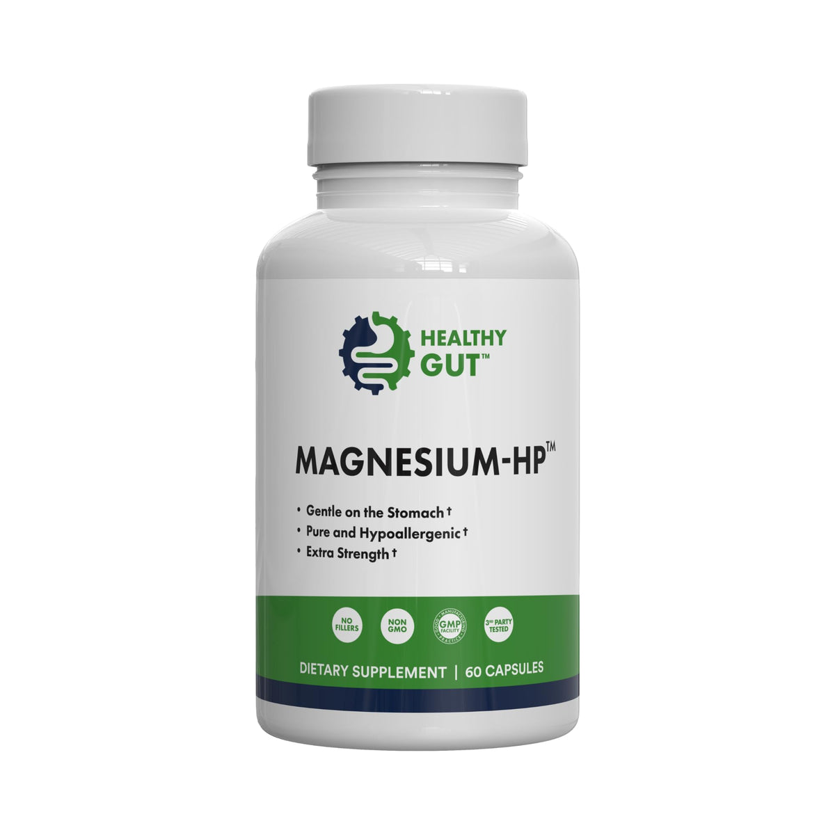 Healthy Gut Magnesium-HP bottle with glycine-chelated capsules for gentle absorption