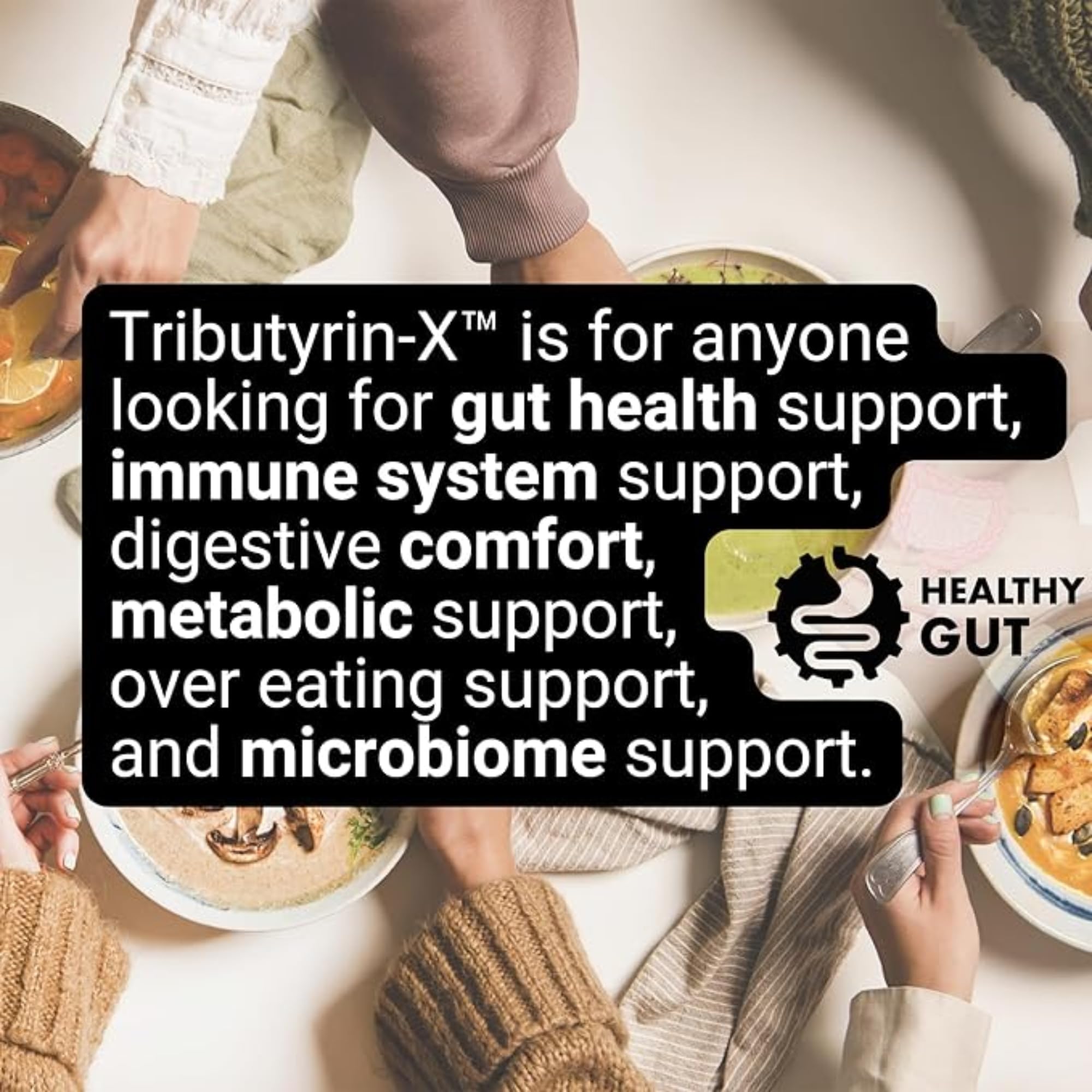 Healthy Gut Tributyrin-X blister pack shows portable daily capsules.