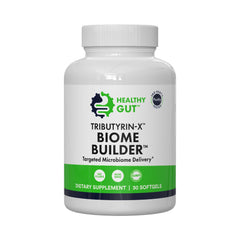 Healthy Gut Tributyrin-X bottle on a clean surface promotes gut support.