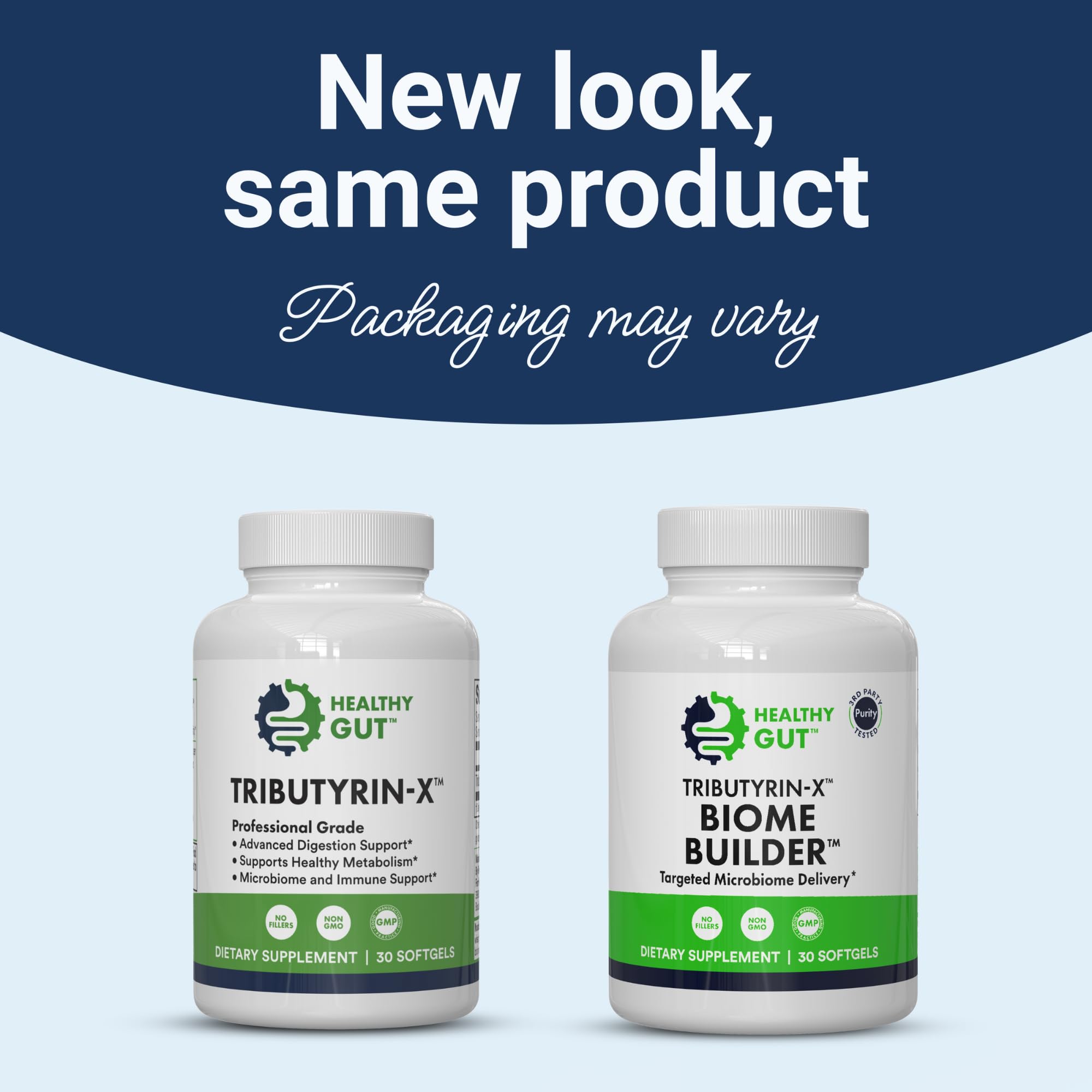 Close-up of Healthy Gut Tributyrin-X odorless capsules for burp-free use.