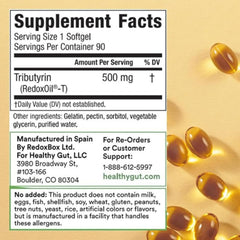 Healthy Gut Tributyrin-X softgel capsules ready for daily use and digestion support.