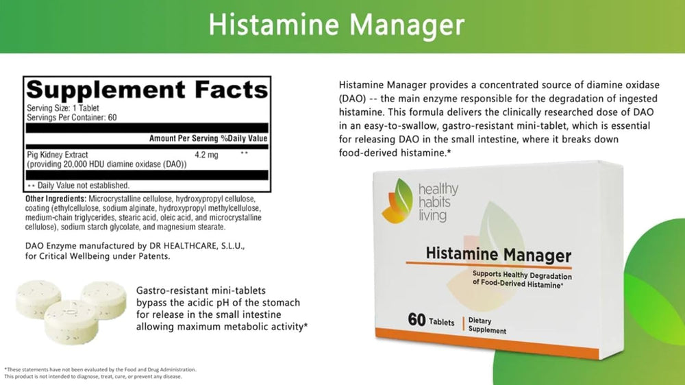 Healthy Habits Living Histamine Manager allergen-free formulation excludes common allergens