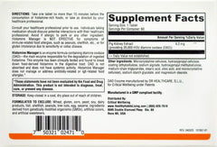 Healthy Habits Living Histamine Manager tablets close-up showing DAO enzyme for histamine management during meals