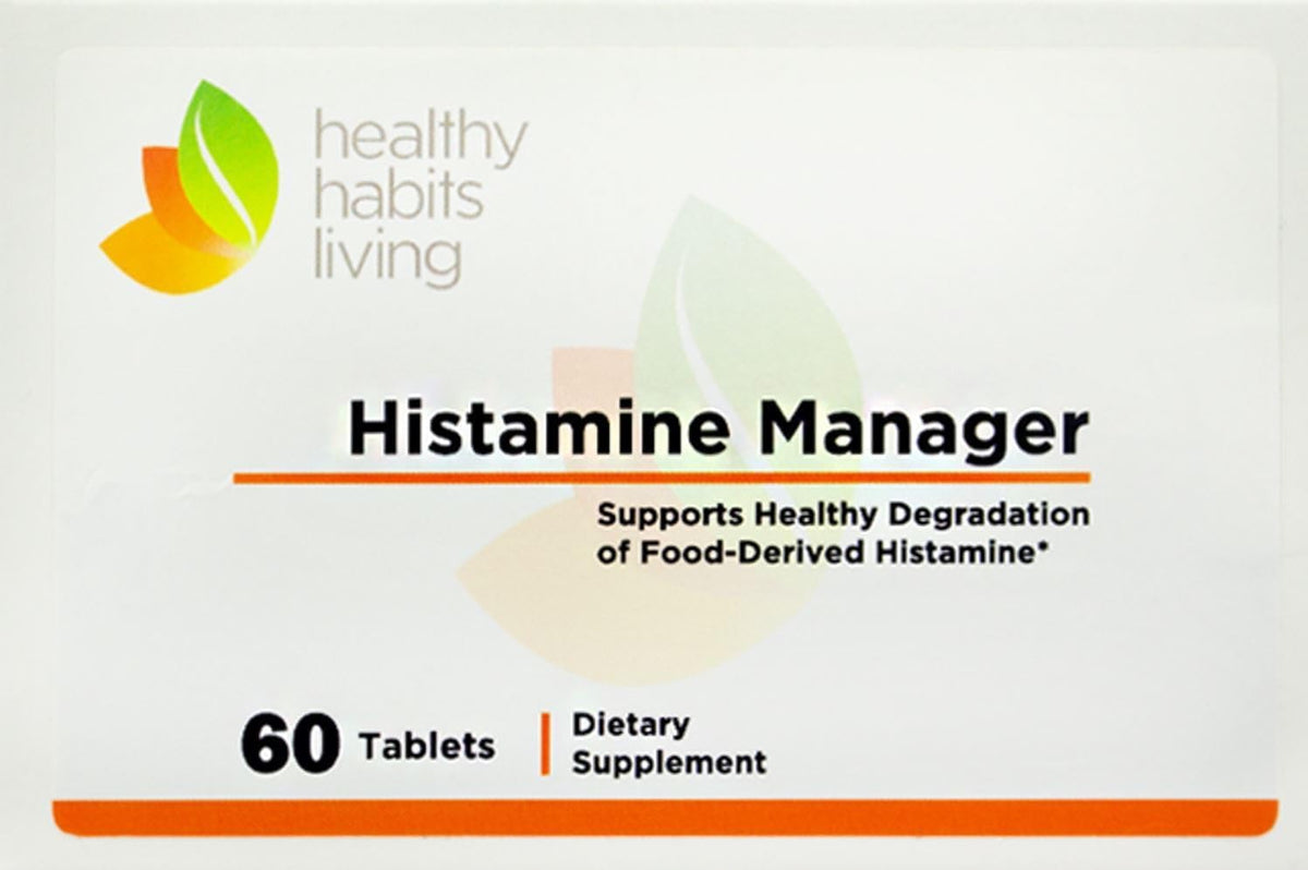 Healthy Habits Living Histamine Manager bottle with 20,000 HDU DAO per tablet for digestion support