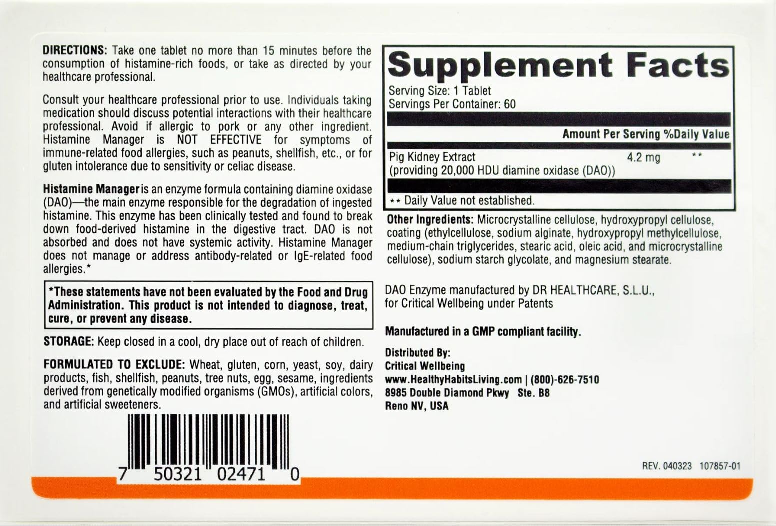 Healthy Habits Living Histamine Manager tablets ready to take with meals.