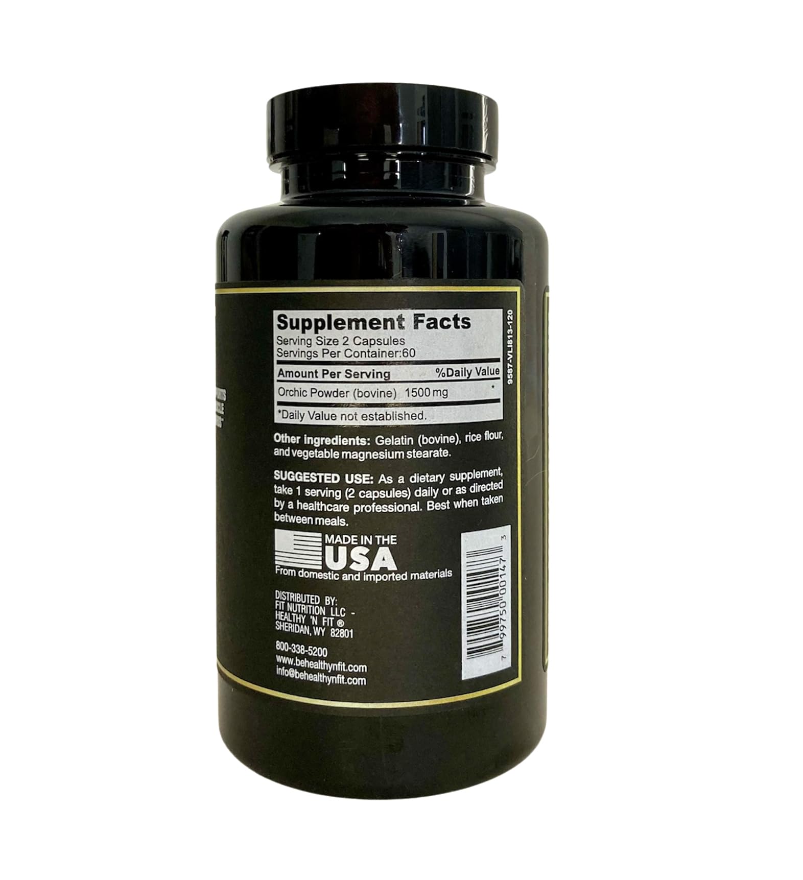 Healthy 'N Fit Raging Bull Mega Orchic label graphic showing USA and Argentina sourcing