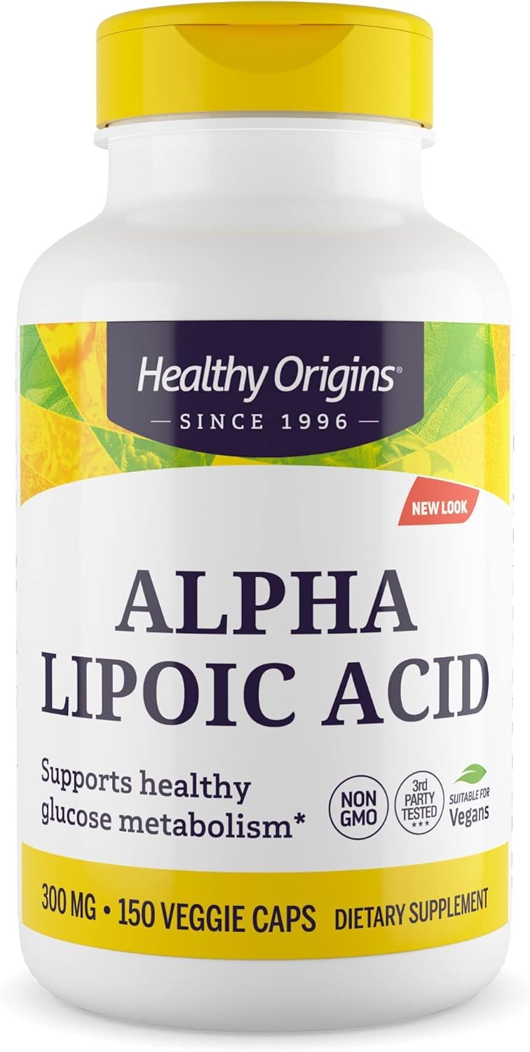 Healthy Origins Alpha Lipoic Acid 300 mg bottle showcases daily antioxidant support.