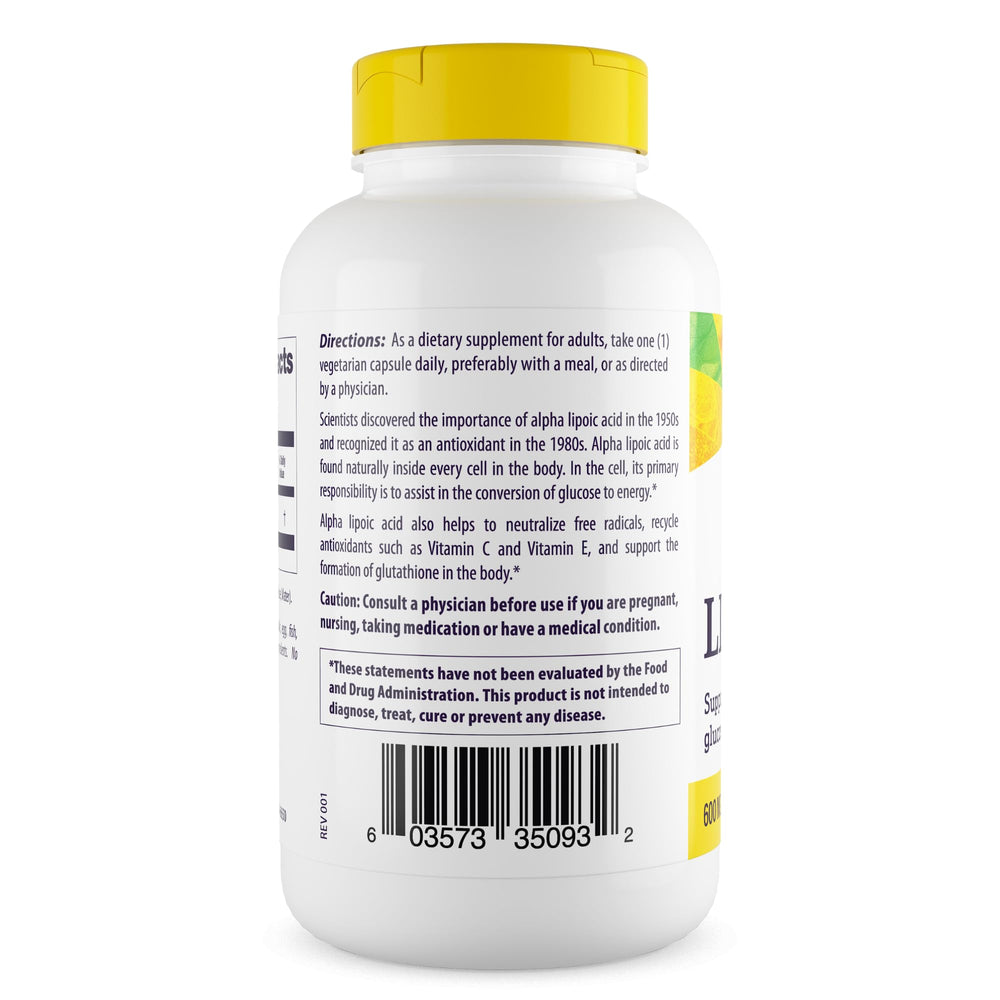 Alpha Lipoic Acid capsules close-up—vegetarian capsules for convenient daily use.