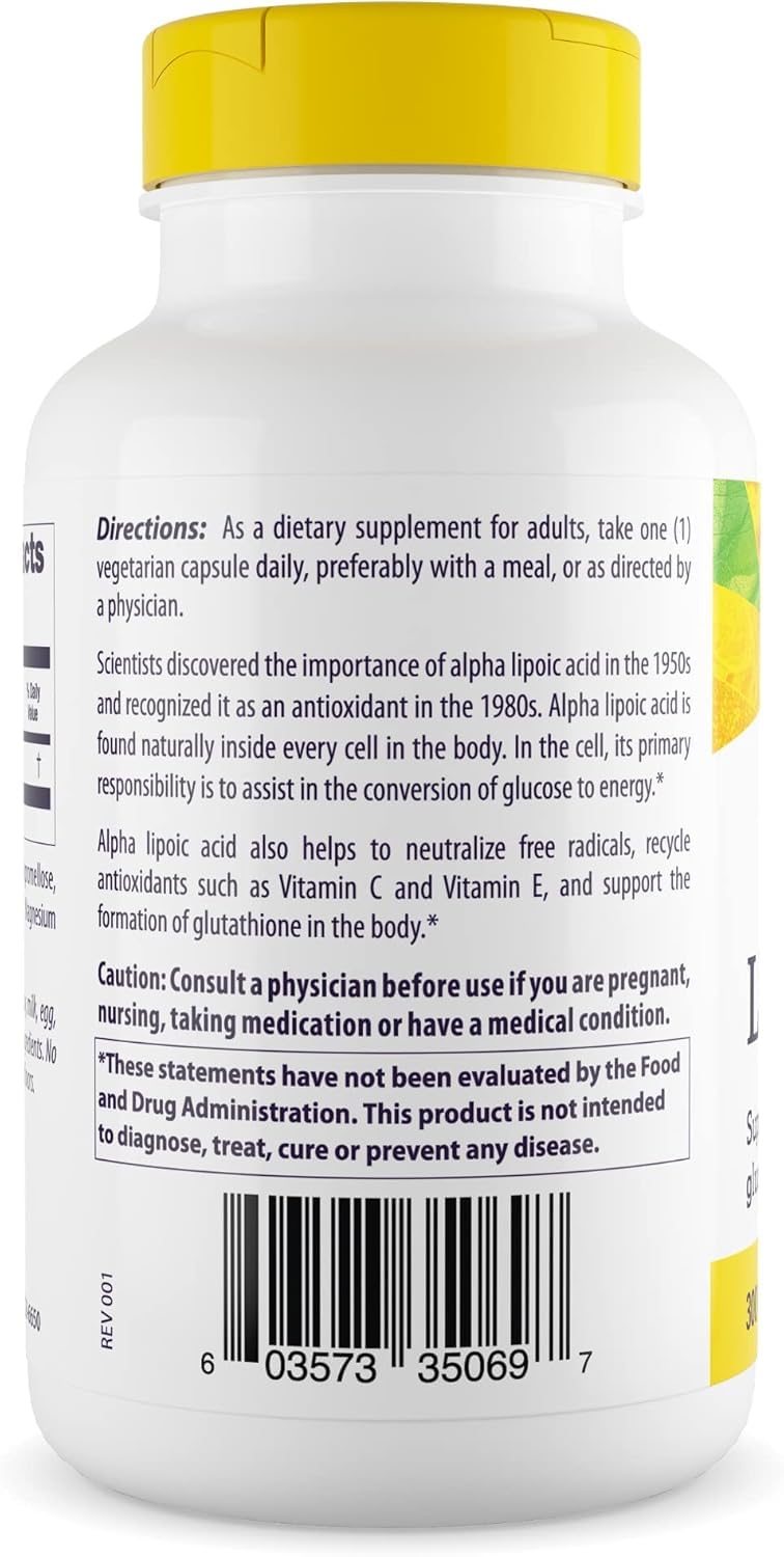 Healthy Origins Alpha Lipoic Acid capsules close-up emphasizes vegetarian capsules for clean daily use.
