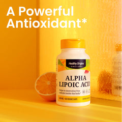 Label on Healthy Origins Alpha Lipoic Acid packaging—gluten-free formulation.