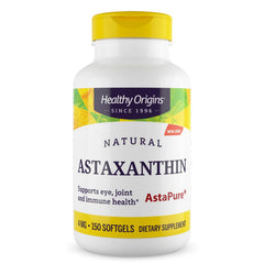 Healthy Origins Astaxanthin 4 mg bottle front demonstrates natural antioxidant support.