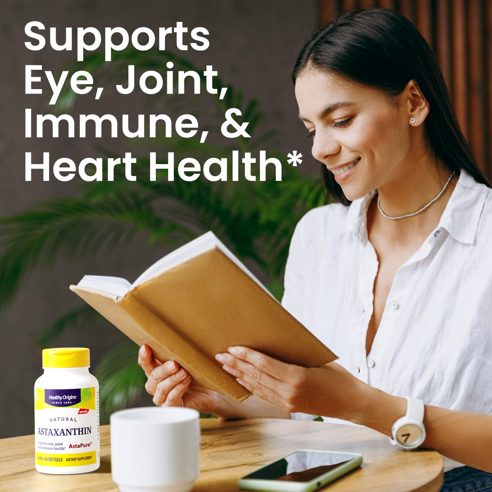 Healthy Origins Astaxanthin softgels closeup ready for daily immune and eye support.