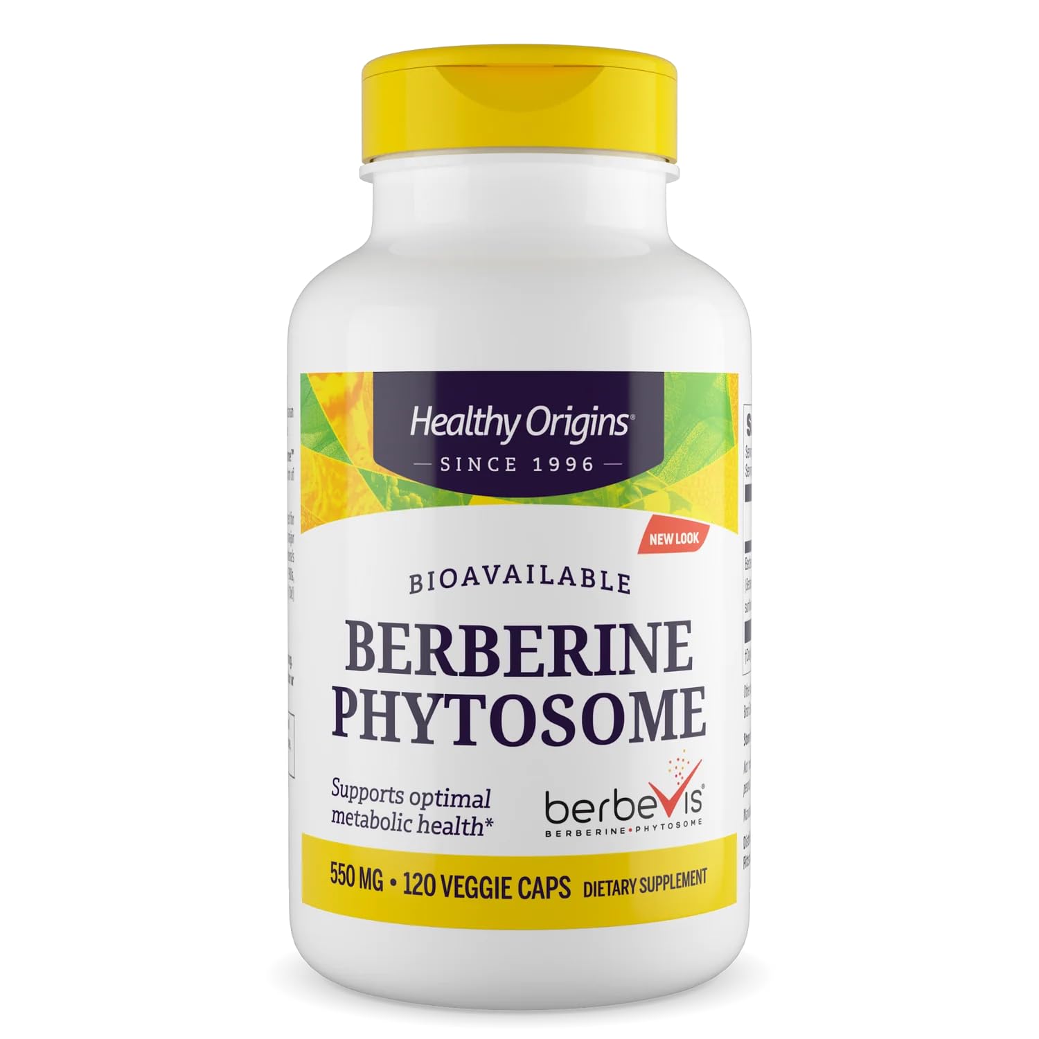 Healthy Origins Berbevis berberine bottle front highlights patented phytosome technology for absorption