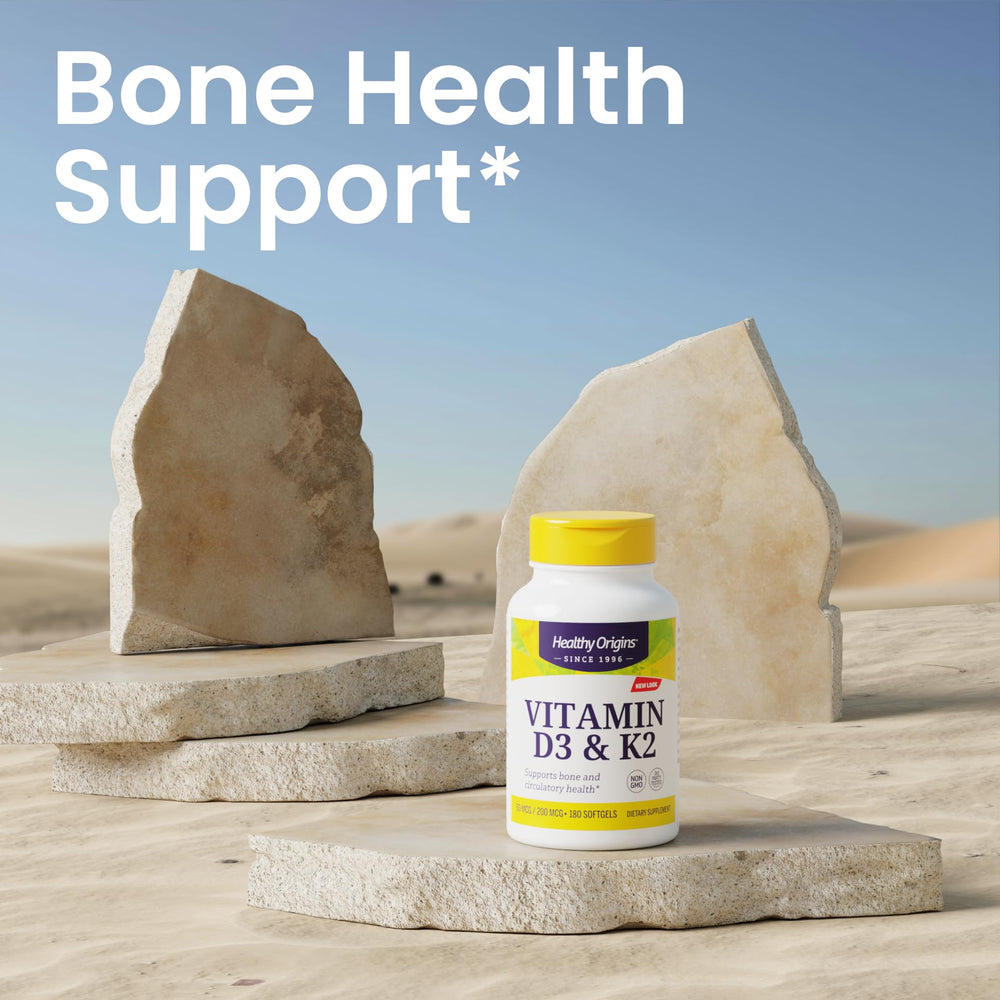 Healthy Origins bottle in a kitchen setting for daily supplement routine.