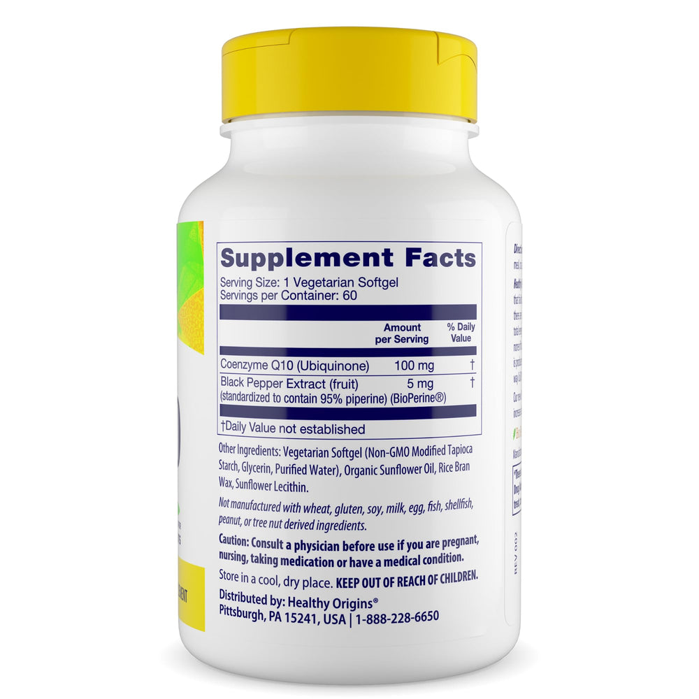 Healthy Origins CoQ10 Bioperine absorption highlights enhanced uptake potential for active days