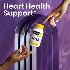 Healthy Origins yeast-fermented CoQ10 process label emphasizing purity.