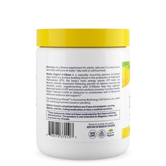 Close-up of Healthy Origins D-Ribose Powder label showing non-GMO and gluten-free features.