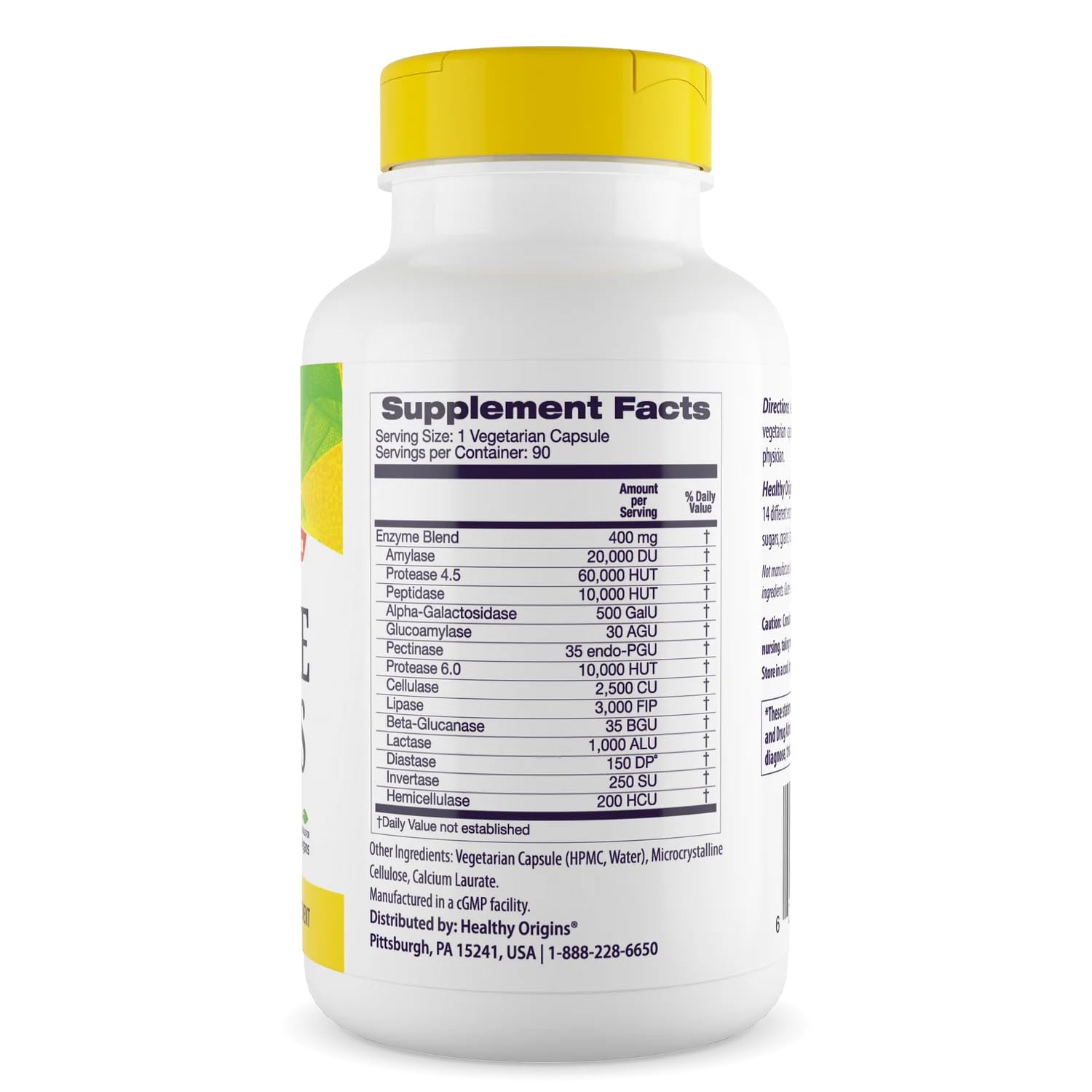 Healthy Origins Digestive Enzymes capsules close-up highlighting easy-to-swallow veggie capsules