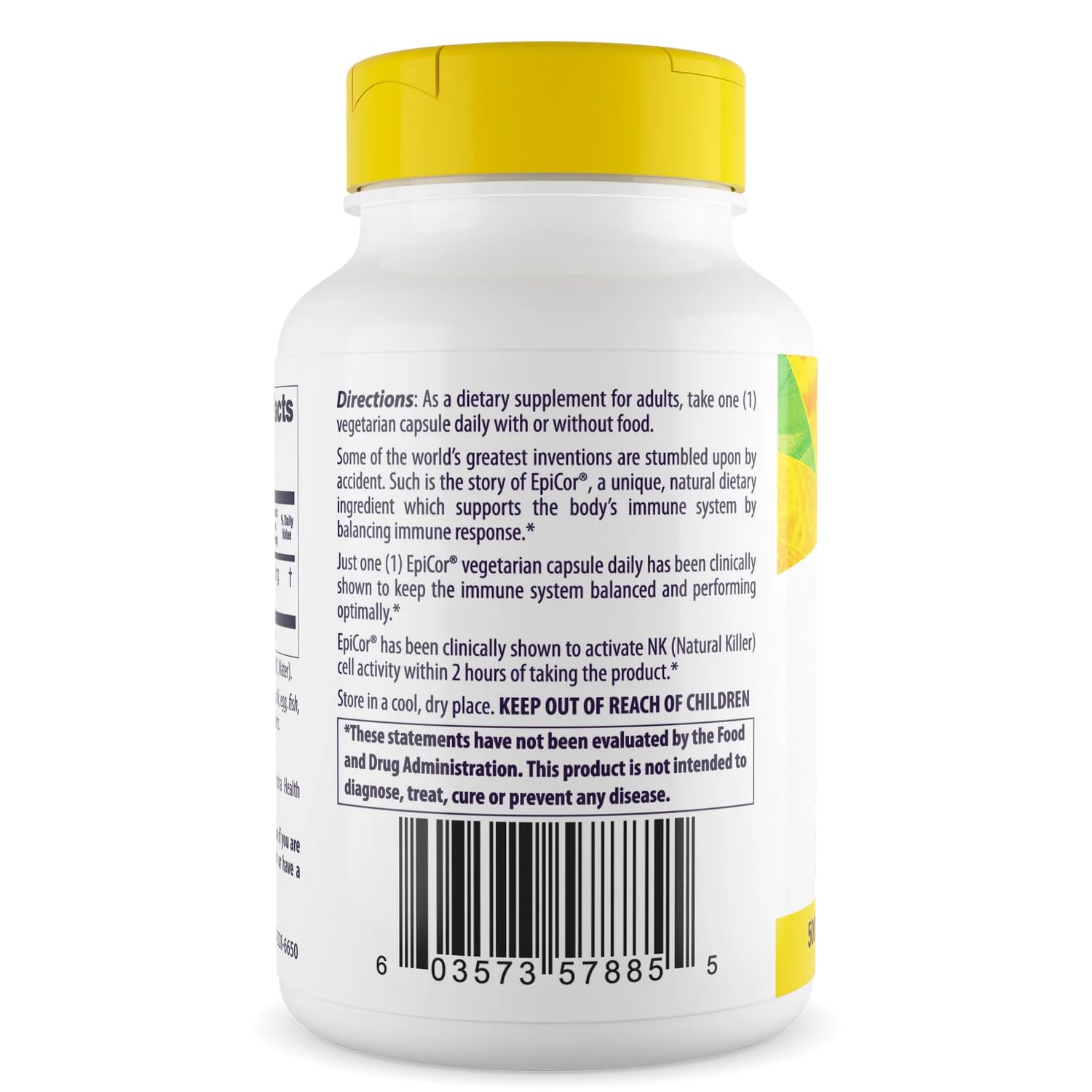 Healthy Origins EpiCor 500 mg label detail shows gluten-free ingredients.