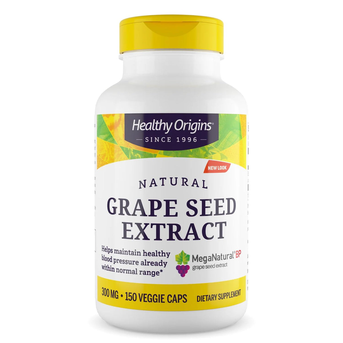 Healthy Origins grape seed extract bottle showing California-grown ingredients for daily wellness
