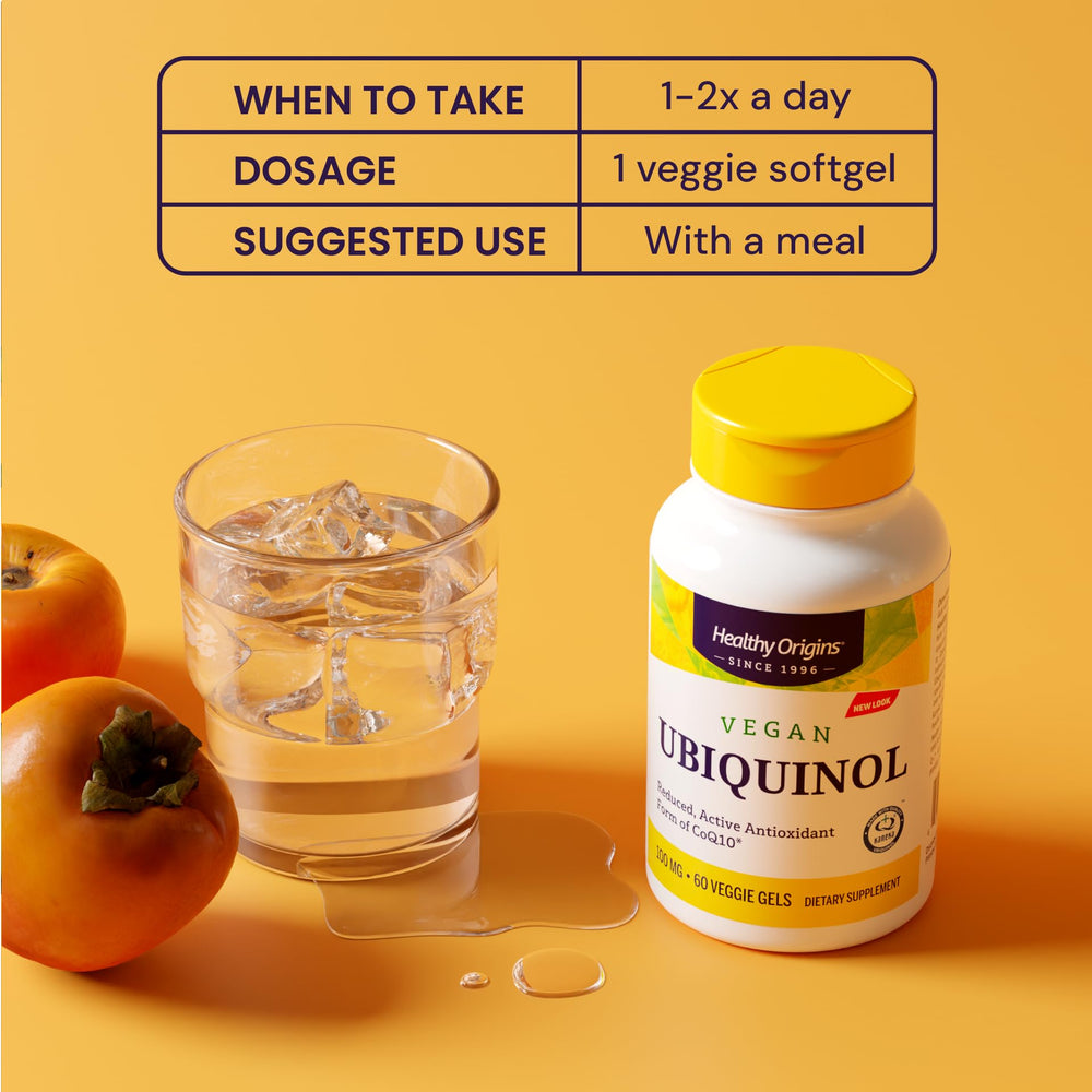 Healthy Origins Kaneka ubiquinol ingredient label showing active CoQ10 form.