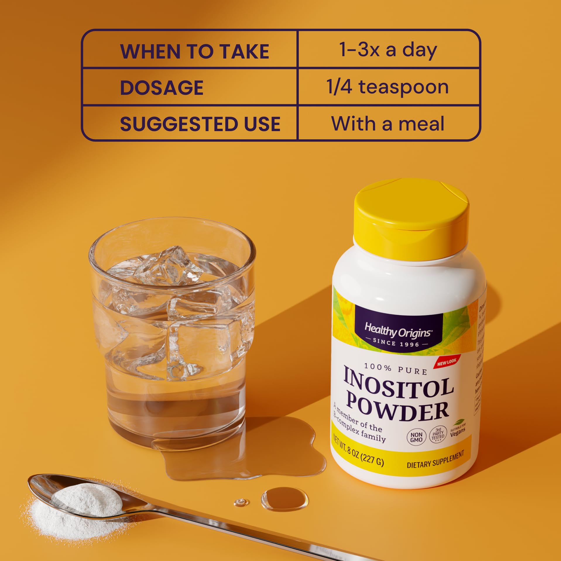 Healthy Origins Inositol Powder ingredients label clearly lists core attributes.