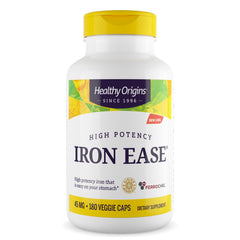 Healthy Origins Iron Ease bottle cap close-up, high-potency iron option.