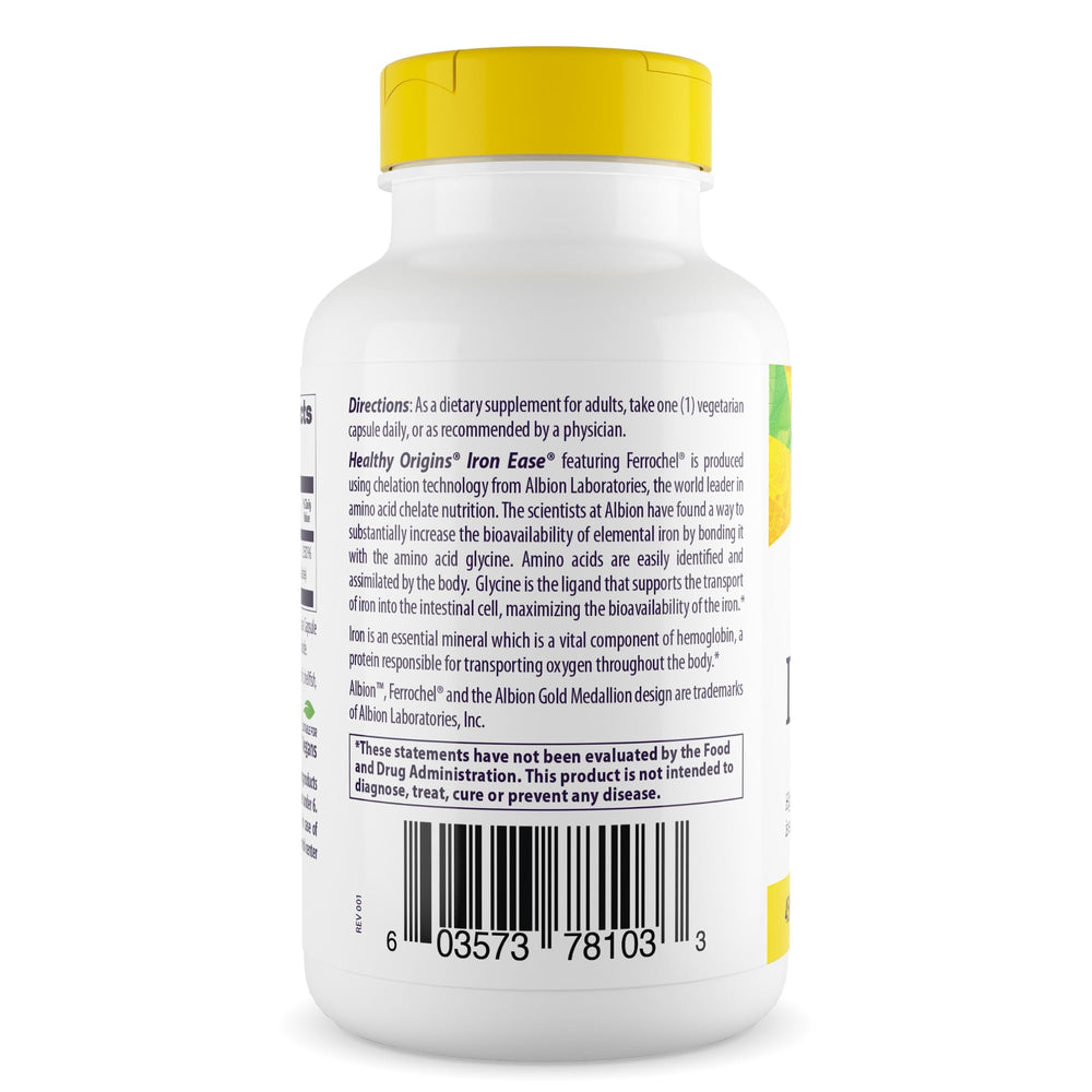 Healthy Origins Iron Ease capsules, ready for daily iron support.