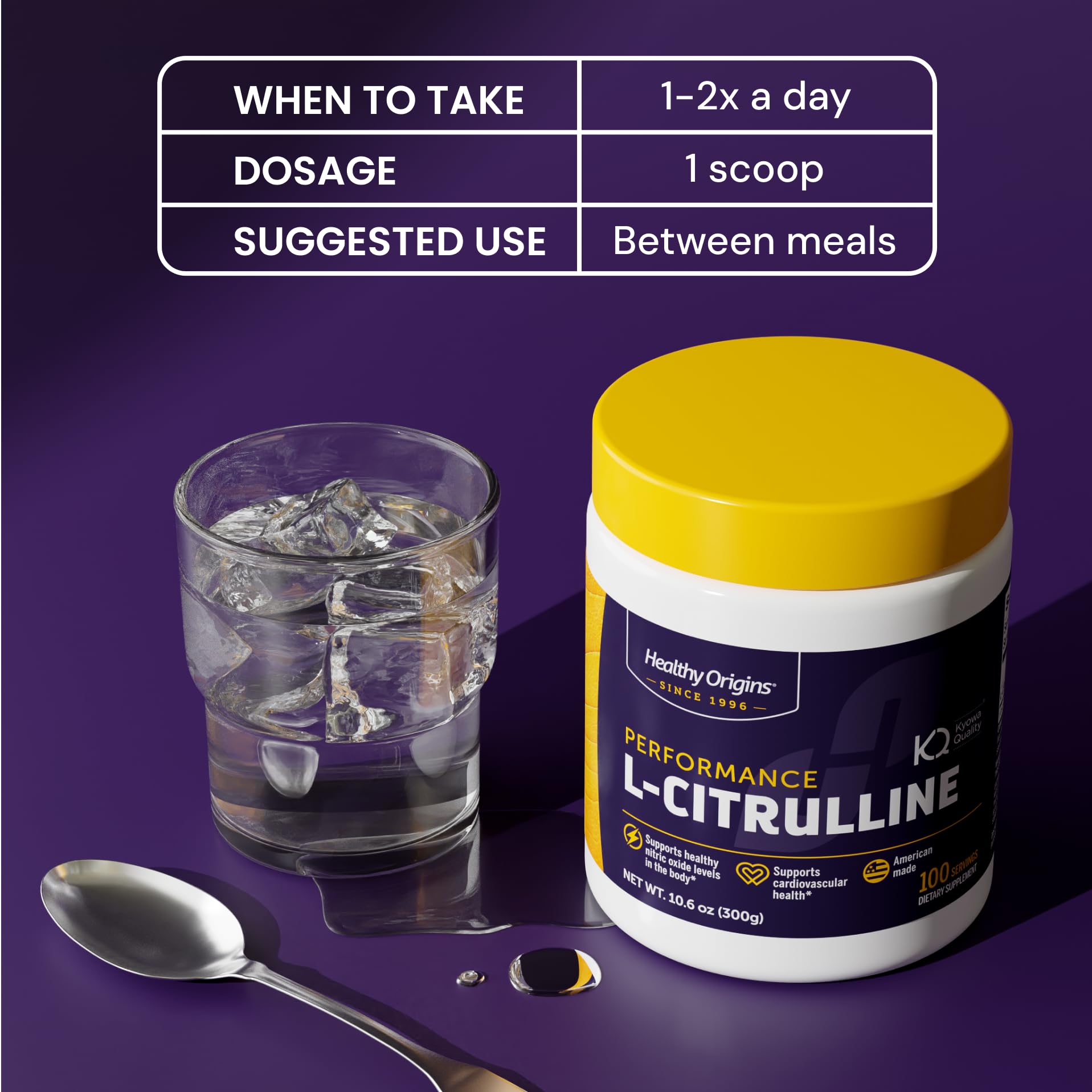Healthy Origins L-Citrulline packaging features Non-GMO and gluten-free badges