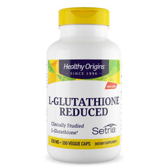 Healthy Origins L-Glutathione 250 mg bottle front, highlighting antioxidant support for daily wellness.