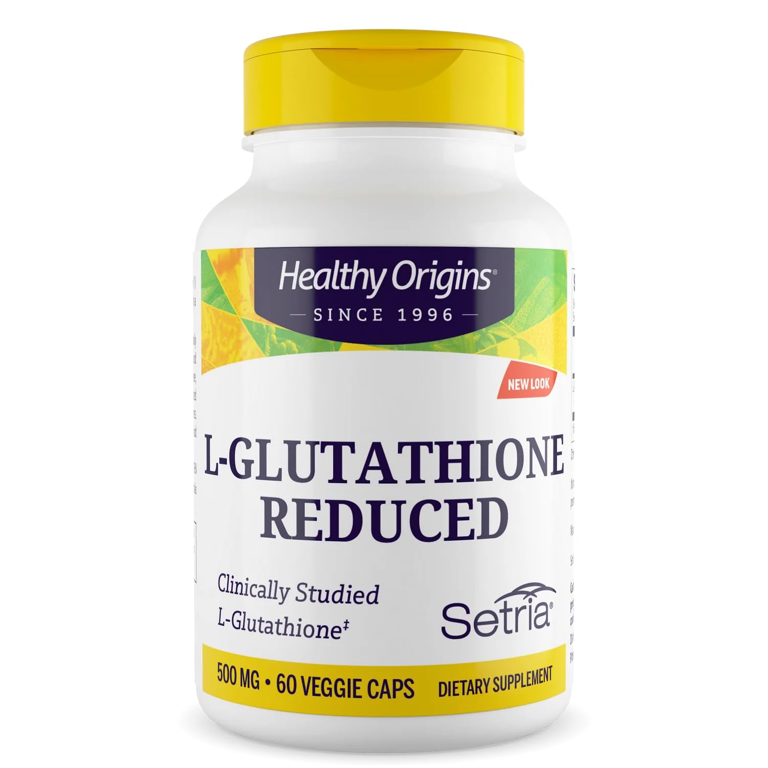 Healthy Origins L-Glutathione Setria bottle highlighting antioxidant support.