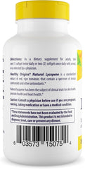 Healthy Origins Lycopene label and bottle showing non-GMO and gluten-free attributes for peace of mind.