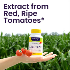Healthy Origins Lycopene bottle front label highlights 15 mg dose and tomato carotenoids.