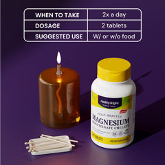 Healthy Origins Magnesium Bisglycinate Chelate serving size panel details dosage.