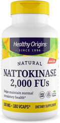Healthy Origins Nattokinase bottle shown for daily circulatory support.