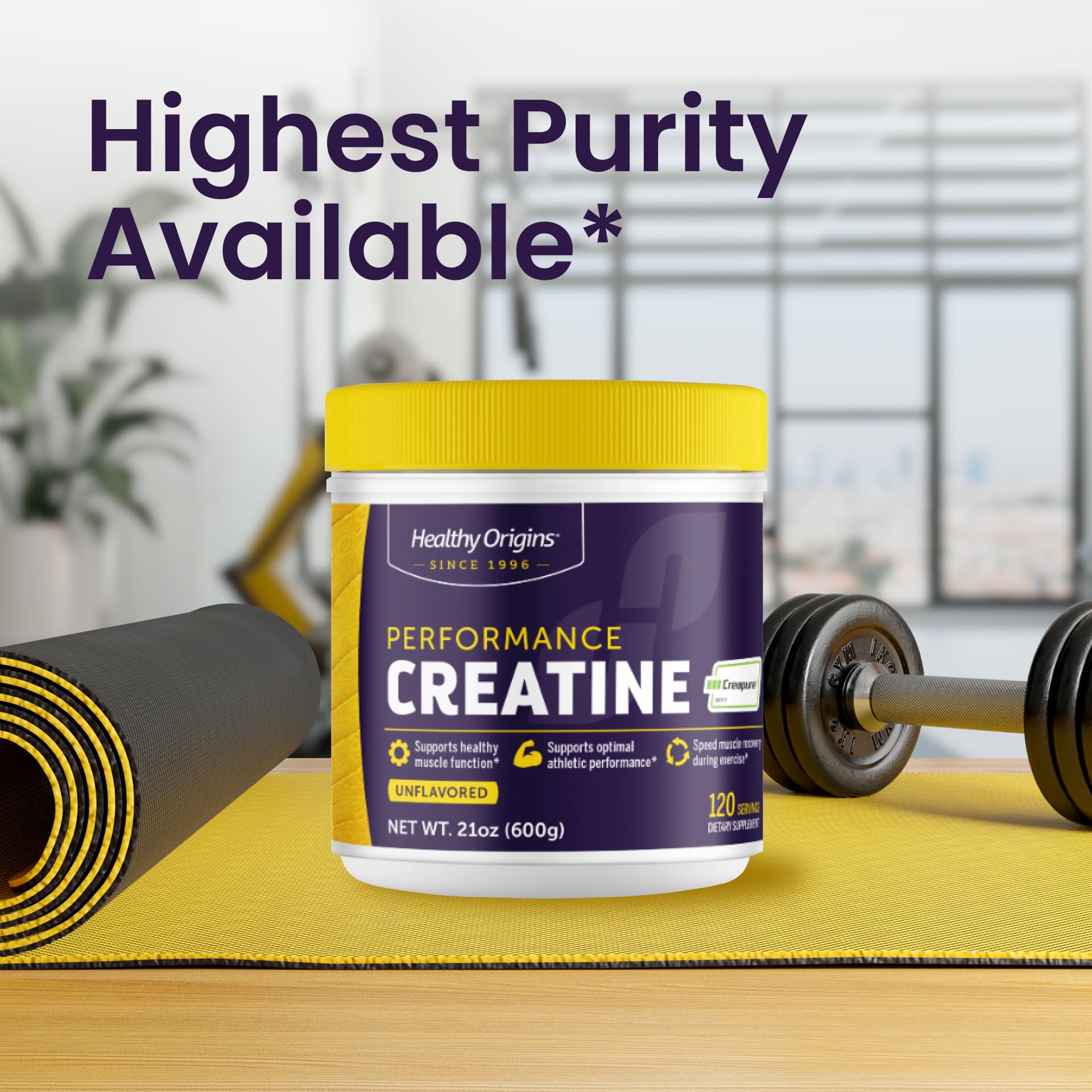 Healthy Origins Performance Creatine Creapure label close-up shows ingredients