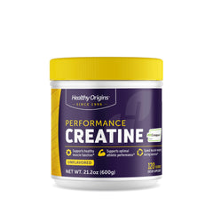Healthy Origins Performance Creatine Creapure tub with unflavored powder for athletic energy