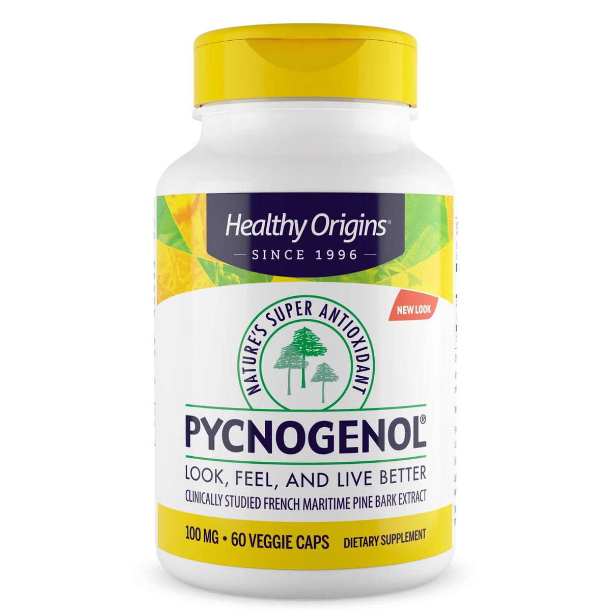 Healthy Origins Pycnogenol 100 mg bottle showing label, for daily antioxidant support