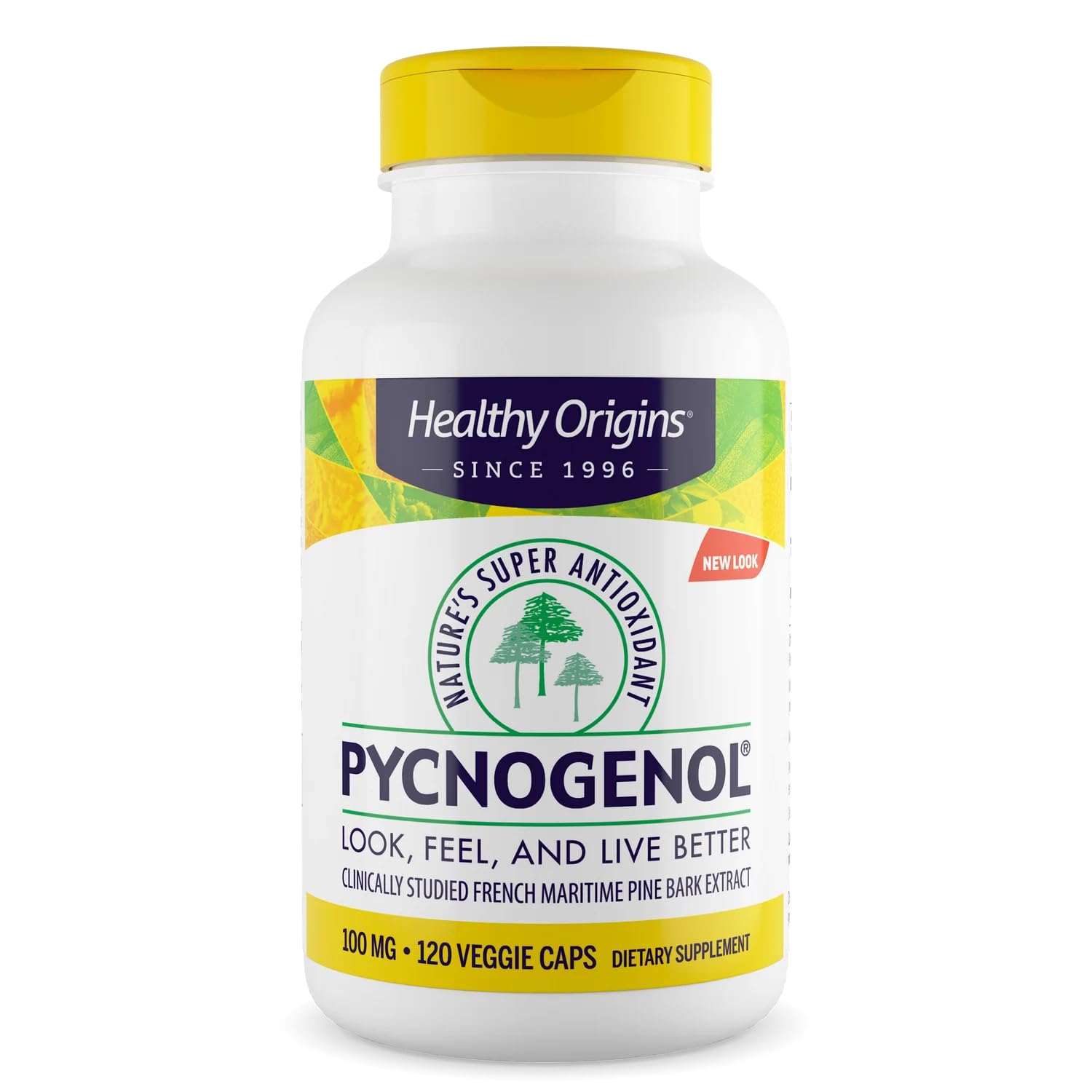 Healthy Origins Pycnogenol 100 mg bottle showing cardiovascular support potential