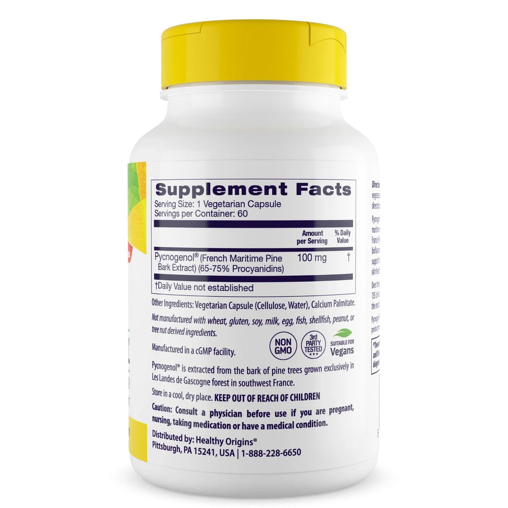 Healthy Origins Pycnogenol capsules close-up for daily antioxidant support