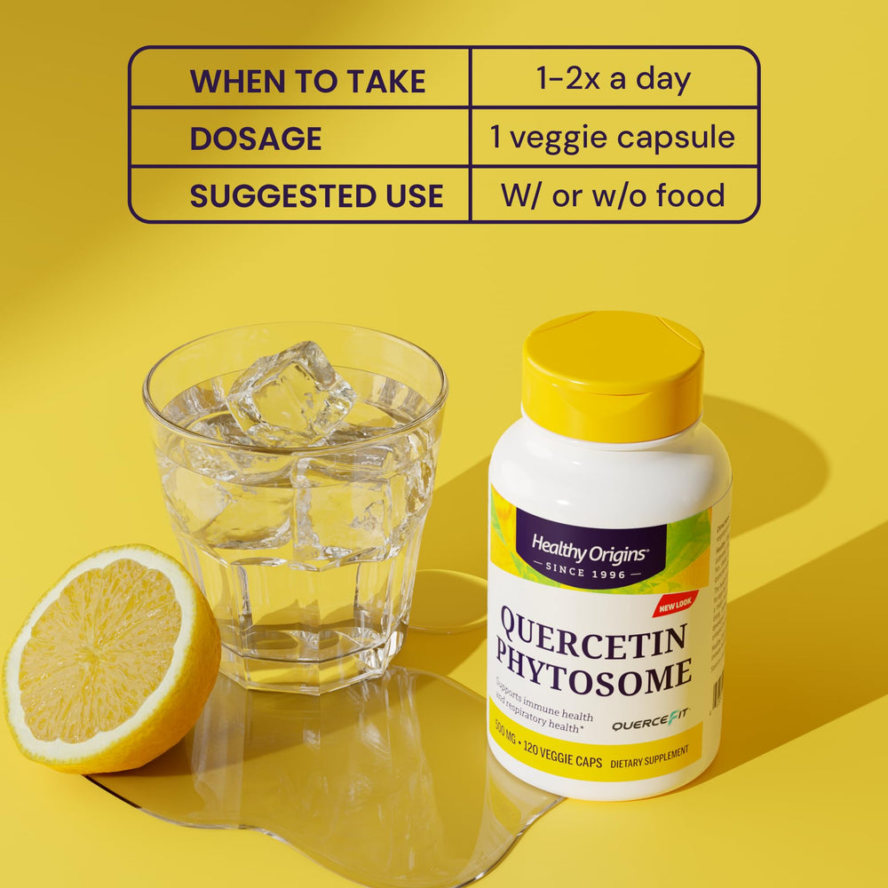 Healthy Origins Quercetin Phytosome 500mg packaging on shelf for easy selection.